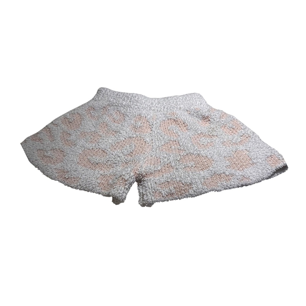 POL Women Leopard Print Fuzzy Knit Lounge Shorts White Pink TKP46F Size Medium